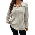 thumbnail image 1 of Women Plus Size Casual Knit Sweater Lapel V Neck Solid Color Tops Light-Weight Long Sleeve Blouses XXXL, 1 of 8