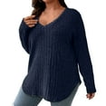 thumbnail image 1 of Women Plus Size Casual Knit Sweater V Neck Solid Color Tops Lightweight Long Sleeve Blouses, 1 of 5