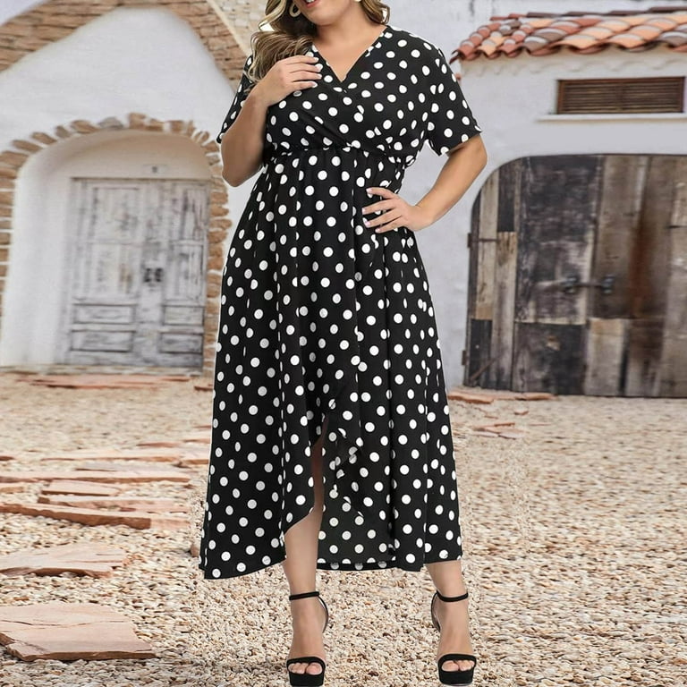 Polka Dot Mini Black Dress - Plus Size