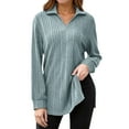 thumbnail image 1 of Women Plus Size Casual Sweaters Long Sleeve Solid Lapel V-Neck Ribbed Knit Tops Trendy Side Slit Loose Fit Pullover Shirts, 1 of 4