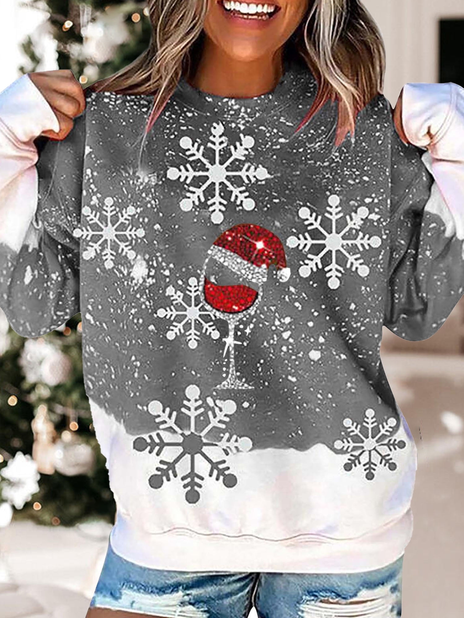 Women Plus Size Christmas Sweatshirt Long Sleeve Shirt Pullover Top
