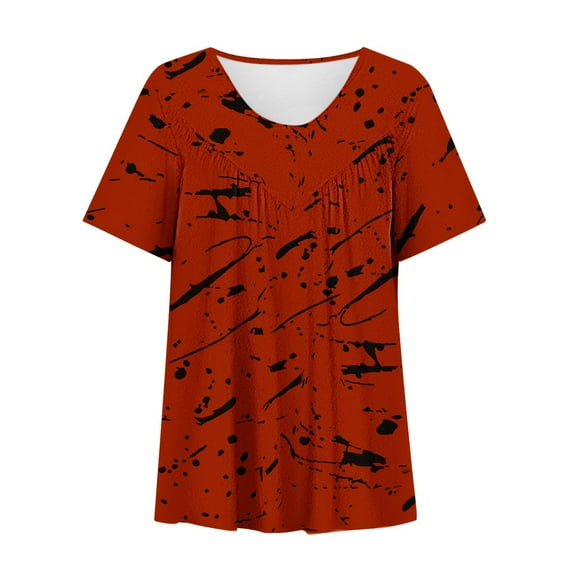 Women Plus Size Shirts Short Sleeve V-Neck Blouse Pullover Tee Tops