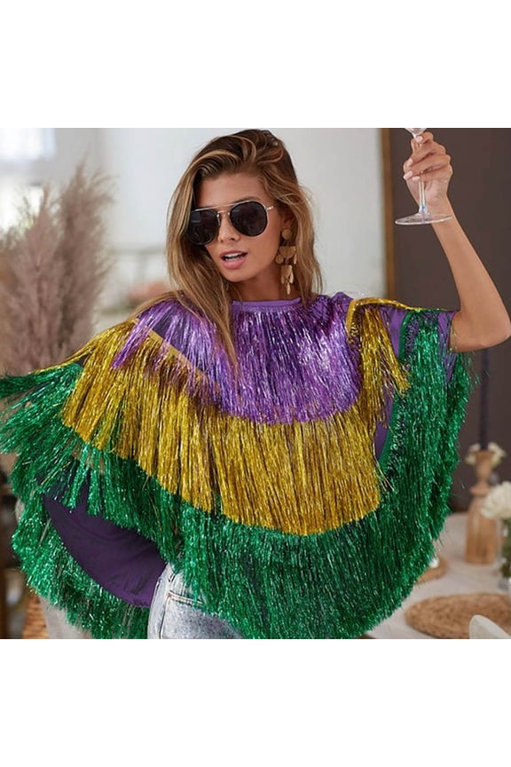 Women Plus Size Coat Carnival Clothes For Women'S Carnival Party Wire Poncho Performance Mardi Gras Purple XXXL