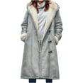 thumbnail image 1 of Women Plus Size Coats with Hood Women Winter Warm Composite Plush Button Lapels Jacket Outwear Coat, 1 of 6