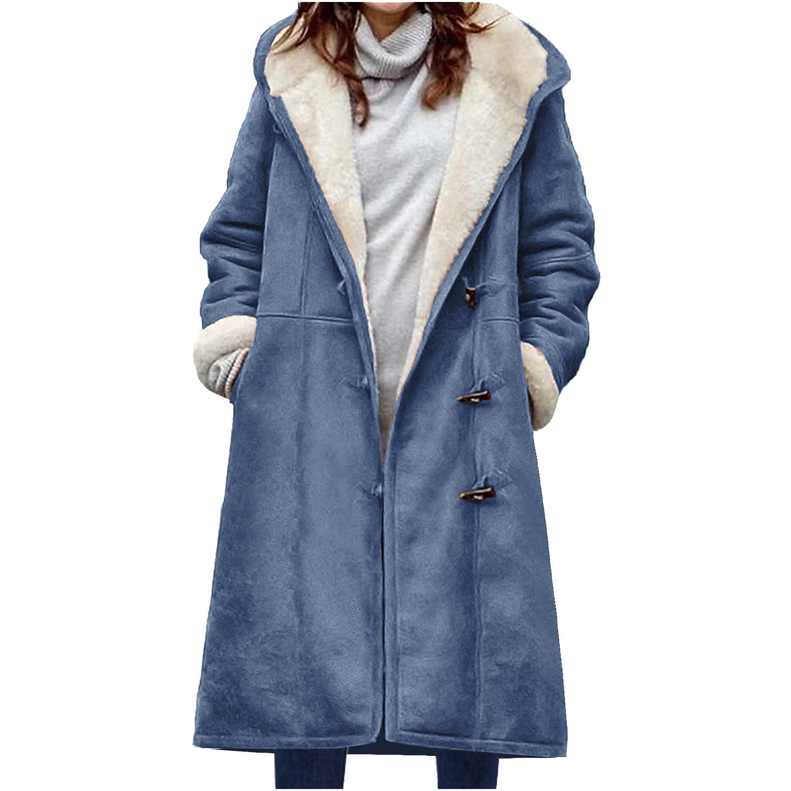 Women Plus Size Coats with Hood Women Winter Warm Composite Plush Button Lapels Jacket Outwear Coat