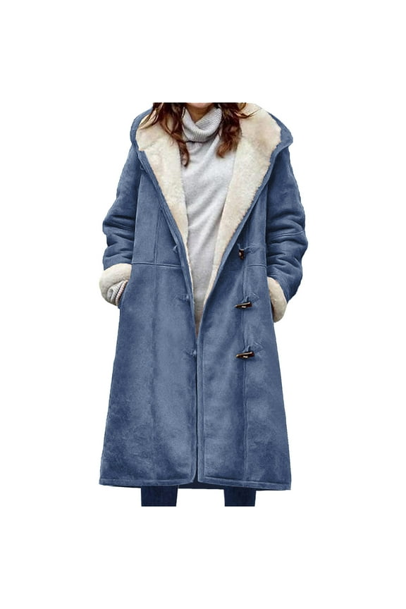 Women Plus Size Coats with Hood Women Winter Warm Composite Plush Button Lapels Jacket Outwear Coat