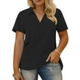 thumbnail image 1 of Women Plus Size Collared Shirts V Neck Summer Dressy Casual Blouses Loose Athletic Polos Cozy Pullover Tops Black, 3XL, 1 of 6