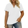 thumbnail image 1 of Women Plus Size Collared Shirts V Neck Summer Dressy Casual Blouses Loose Athletic Polos Cozy Pullover Tops White, 2XL, 1 of 6