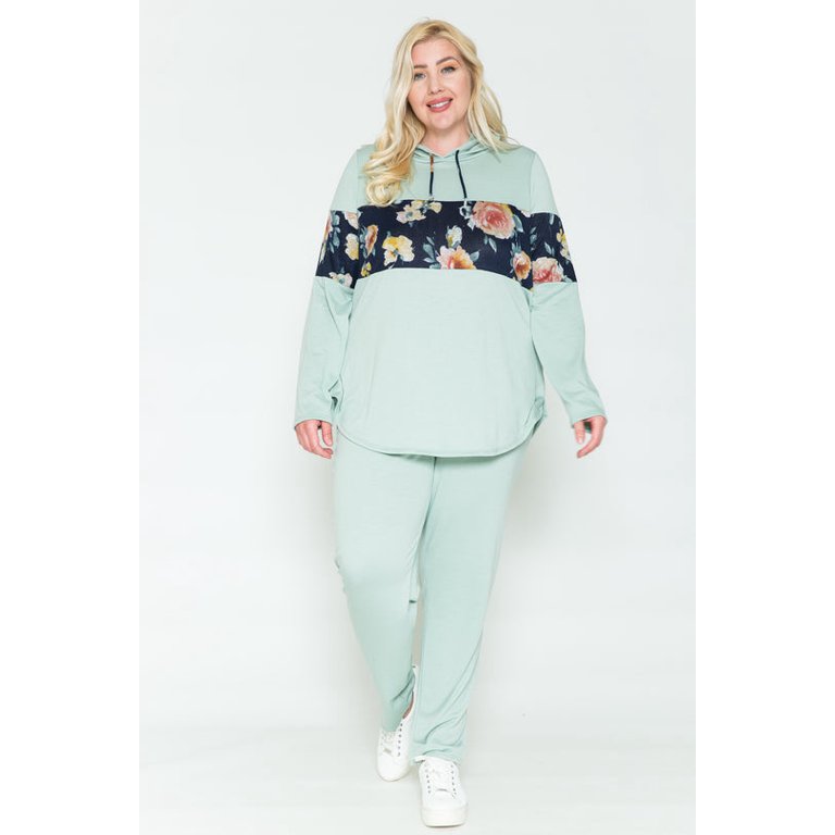 Women Plus Size Color Blocked Sweat Hoodie Pants Set - Walmart.com