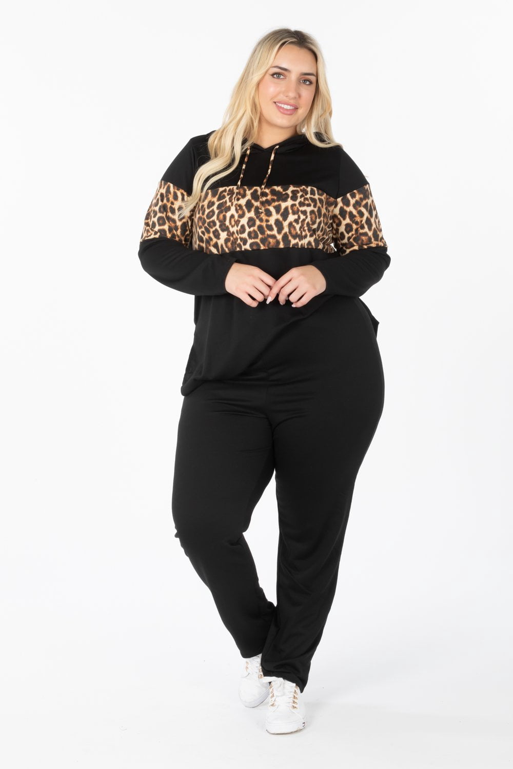Women Plus Size Color Blocked Sweat Hoodie Pants Set - Walmart.com
