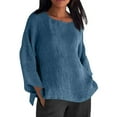 thumbnail image 1 of Women Plus Size Cotton Linen Blouse Round Neck Loose Fit Pullover Tunic Tops 2025 Trendy Casual Shirts Solid Color, 1 of 5