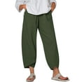 thumbnail image 1 of Women Plus Size Cotton Linen Tapered Cropped Trousers with Pockets Loose Fit Wide Leg Ankle Pants, 1 of 6