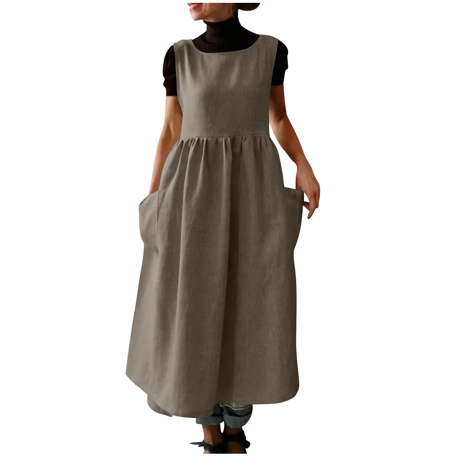 pinafore dress cotton on RYDCOT Women Plus Size Linen Vintage Side Slit Lace up Apron with Pockets S-2xl Coffee, Women's, Bronze Corduroy dress Darts below bust Size:2-4 year with bow Nike Girls (Youth) Tech Dollcore Aesthetic