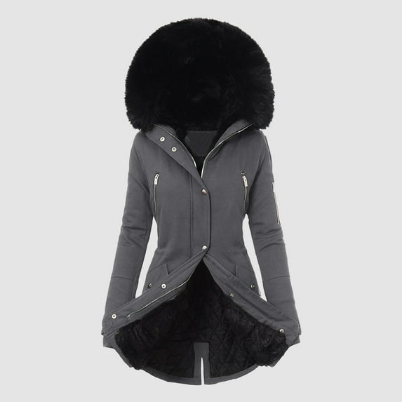 Women Plus Size Daily Winter Coat Lapel Collar Long Sleeve Jacket Vintage Thicken Coat Jacket Warm Hooded Thick Padded Outerwear Mom Jackets Women Fashion plus Size Women Insulated Jacket Women Long