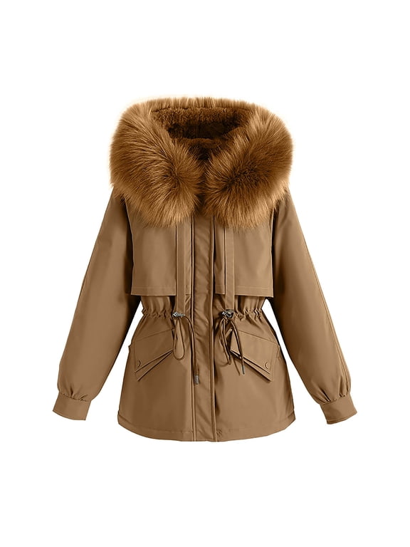 Women Plus Size Daily Winter Coat Lapel Collar Long Sleeve Jacket Vintage Thicken Coat Jacket Warm Hooded Thick Padded Outerwear plus Size Jackets And Coats Womens plus Size Sweaters Tan Overcoat