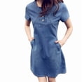 thumbnail image 1 of Women Plus Size Denim Dress Casual Spring Summer Elegant Cowboy Long Section Jeans Dress 3XL 4XL, 1 of 6