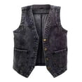 thumbnail image 1 of Women Plus Size Denim Jackets Women's Sleeveless Denim Vest V Neck Button Down Jean Jacket Business Office Clothing For Woman,Black,2XL, 1 of 5