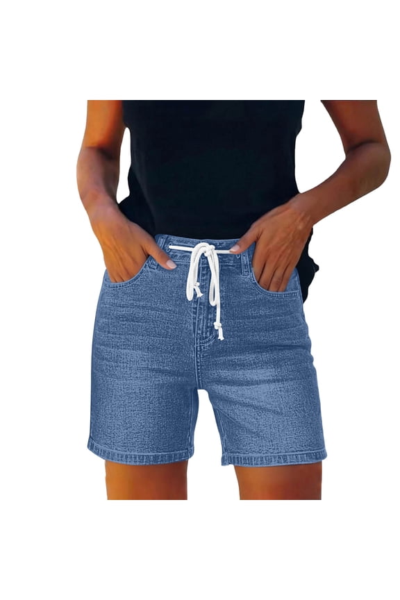 Women Plus Size Denim Shorts Trendy High Rise Rolled Hem Summer Casual Wide Leg Jean Shorts with 5 Pockets
