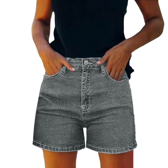 Women Plus Size Denim Shorts Trendy High Rise Rolled Hem Summer Casual Wide Leg Jean Shorts with 5 Pockets