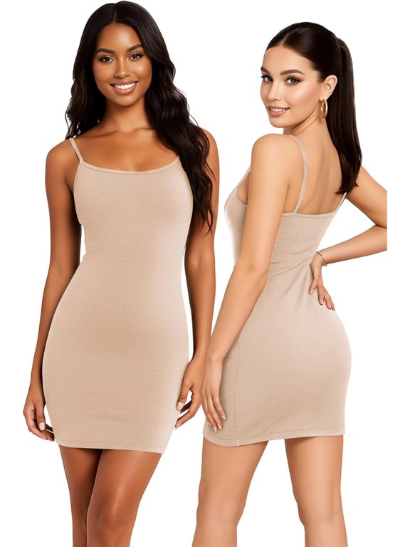 Women Plus Size Dress Ladies Plain Cami Strappy Bodycon Dress - Sleeveless Tank Top Camisole Mini for Party and Evening Wear