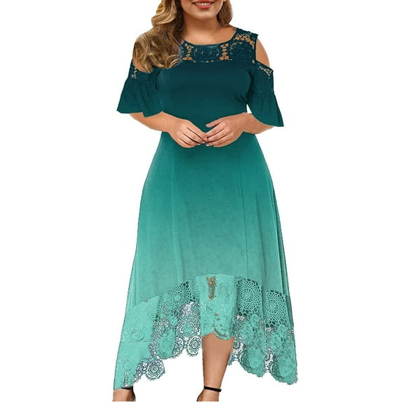 ibuvkizy Women Plus Size Dress,Womens Fashion Summer Dress,Plus Size Women Sexy Ruffle Strapless Splicing Lace Splicing Short Sleeve Dresses,Maxi Dress,Sun Dresses,Maxi Dresses for Women