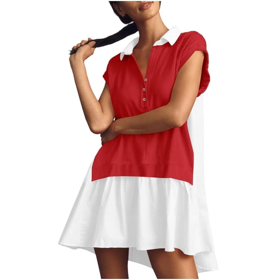 ibuvkizy Women Plus Size Dress,Womens Fashion Summer Dress,Solid Patchwork Oversized Hoodie Dress Short Sleeved Lapel Dress,Maxi Dress,Sun Dresses On Clearance,Maxi Dresses for Women 2025