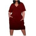thumbnail image 1 of ibuvkizy Women Plus Size Dress,Womens Fashion Summer Dress,V Neck Summer Casual Sundresses Pocket Knee Short Sleeve With Pockets,Maxi Dress,Sun Dresses OnMaxi Dresses for Women 2025, 1 of 5