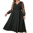thumbnail image 1 of ibuvkizy Women Plus Size Dress,Womens Fashion Summer Dress,Women's Plus-Size Lace High-Waist Lace-Up Long Sleeve V-Neck Dress,Maxi Dress,Sun Dresses Maxi Dresses for Women 2025, 1 of 6