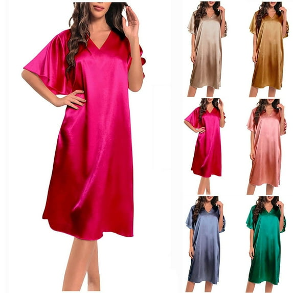 Women Plus Size Dresses Short Sleeve V Neck Homewear Pajamas Long Dress Nightgowns Sleepwear