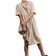 thumbnail image 1 of Women Plus Size Dresses Summer Solid Color Round Neck Short Sleeve Cotton Linen Dress, 1 of 5