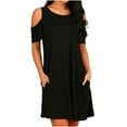 thumbnail image 1 of Women Plus Size Dresses Short Sleeve Cold Shoulder Casual T-Shirt Swing Dress with Pockets, 1 of 8