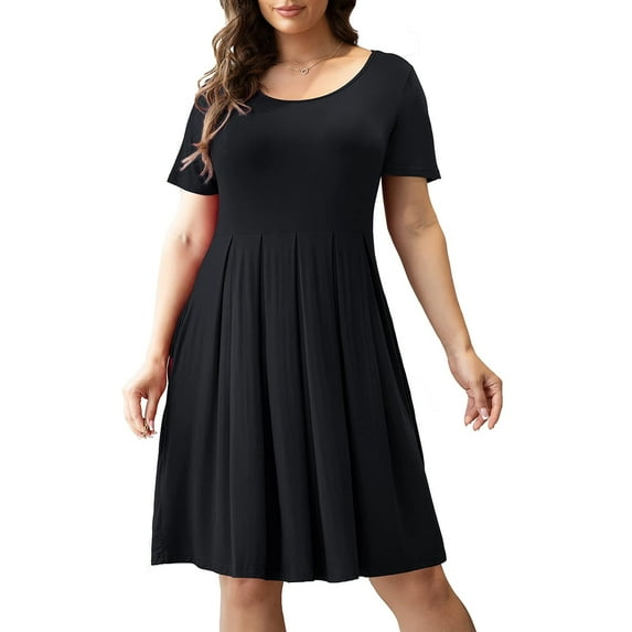 Women Plus Size Dresses Short Sleeve with Pockets Female Knee Length l-4xl