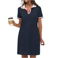 thumbnail image 1 of Women Plus Size Dresses Women’s Solid Dresses Short Sleeve V Neck Casual Summer Tennis Golf Mini Shirt Dress With Pockets Navy 2XL, 1 of 9