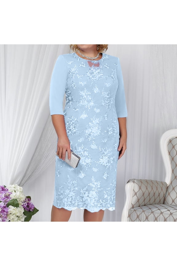 Women Plus Size Elegant Formal Dress Vintage Back Zipper Short Midi Dress Ladies Evening Lace Floral Party Dress Wrap Dresses Summer Womens Long Summer Dresses Casual Petite Dresses for Women Casual