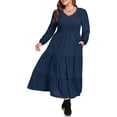 thumbnail image 1 of Women Plus Size Fall Dresses Long Sleeve V Neck Dress Maxi Casual Flowy Tiered 2026 Dress with Pockets, 1 of 5