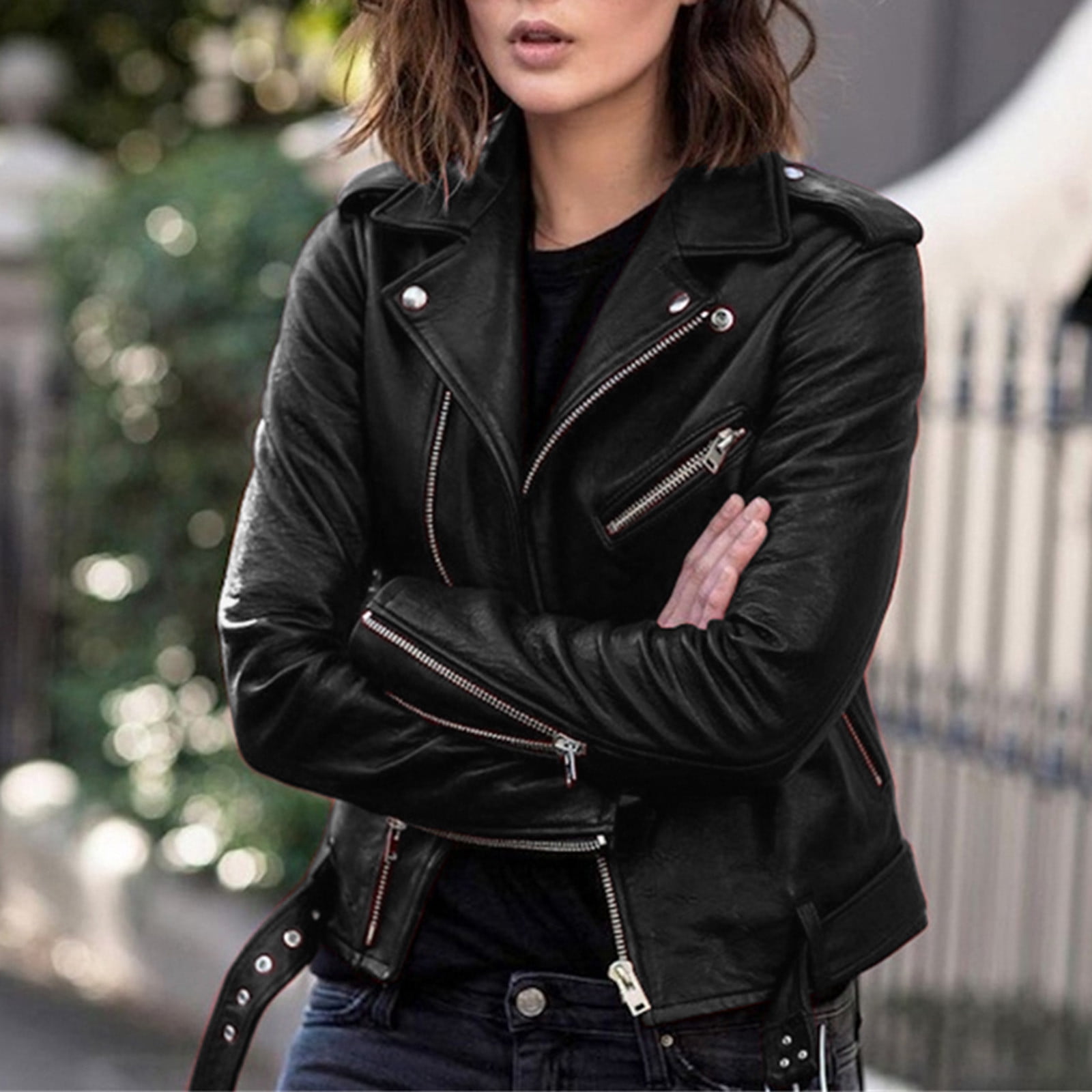 Women Plus Size Fashion Leather Jacket Long Sleeve Zipper Women Plus Size Fashion Leather Jacket Long Sleeve Zipper