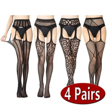 Women Plus Size Fishnet Stockings, Fishnet Tights Thigh High Stockings Pantyhose for Women, 4 Pairs