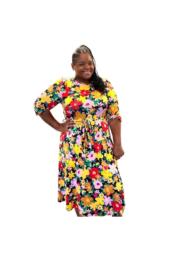 Women Plus Size Floral A Line Dress