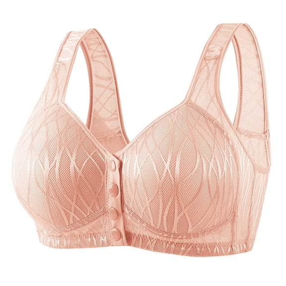 Women Plus Size Front Button Closure Bra Senior Older Push Up Wireless Comfort Everyday Bras Convenient Design Blue 42