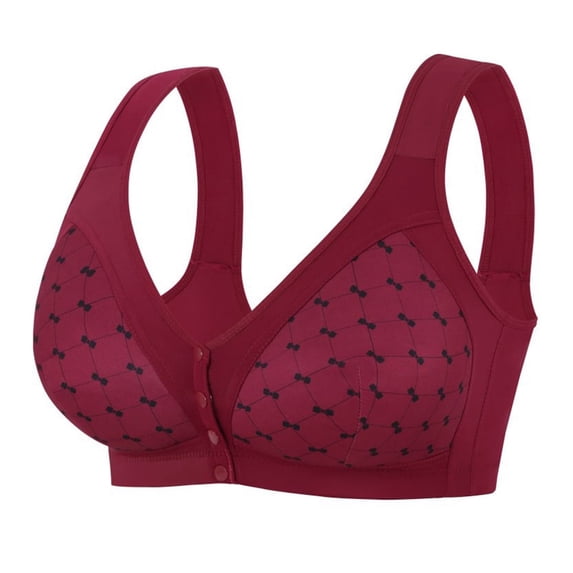 Women Plus Size Front Closure Bra U-Back Wireless Breathable Wide Strap Everyday Bra