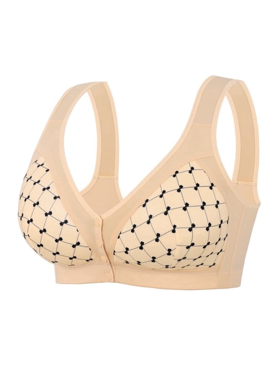 Women Plus Size Front Closure Bra U-Back Wireless Breathable Wide Strap Everyday Bra