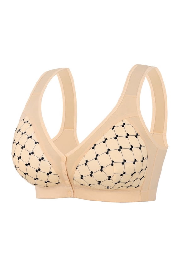 Women Plus Size Front Closure Bra U-Back Wireless Breathable Wide Strap Everyday Bra
