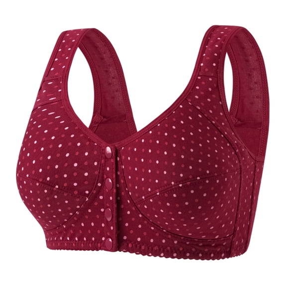 Women Plus Size Front Closure Sports Bra, Wire Free Wide Shoulder Strap Comfort Tank Style Daily Bralette Wine-AA L(L)