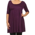 thumbnail image 1 of Women Plus Size Half Sleeve Solid Babydoll Casual Tunic Top Dress Purple XL (D240 SD), 1 of 3