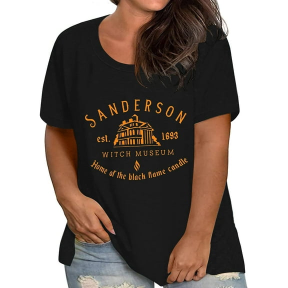 Women Plus Size Halloween Hocus Pocus T-Shirt Vintage Sanderson Witch Museum Short Sleeve Fall Tops