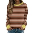 thumbnail image 1 of Women Plus Size Halloween Striped Color Block Sweatshirt Casual Loose Round Neck Long Sleeve Pullover 2025 T-Shirt Tops,Coffee 3,4XL, 1 of 5