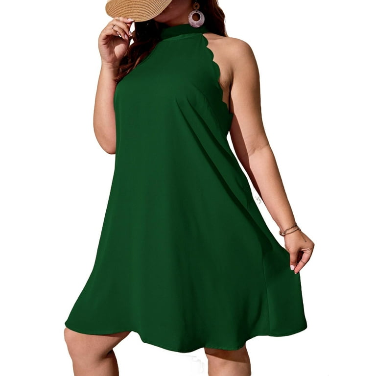 Women Plus Size Halter A Line Loose Knee Length Dress Summer Casual Swing Dress 0XL 12 Walmart