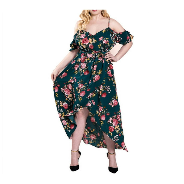 Bandage Cold Shoulder High Waist Floral Dresses Bandage Cold Shoulder High Waist Floral Dresses