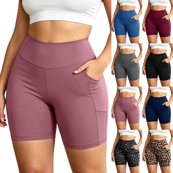 Women Plus Size High Waisted Bike Shorts with Pockets, Stretch Athletic Workout Yoga Running Volleyball Shorts(Pink,XXL)