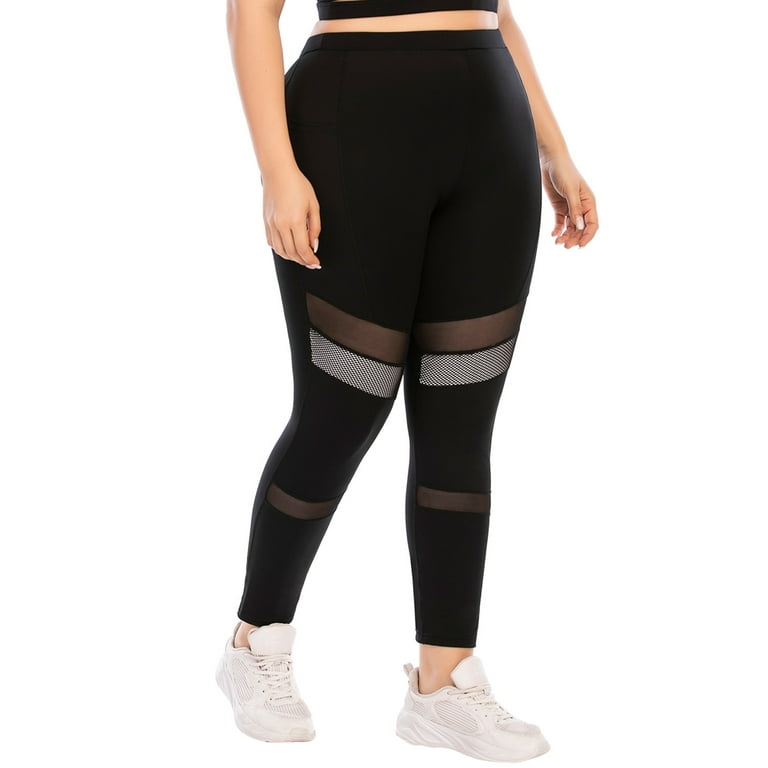 Womens Solid Mesh Workout Leggings with Pockets High Waist Yoga